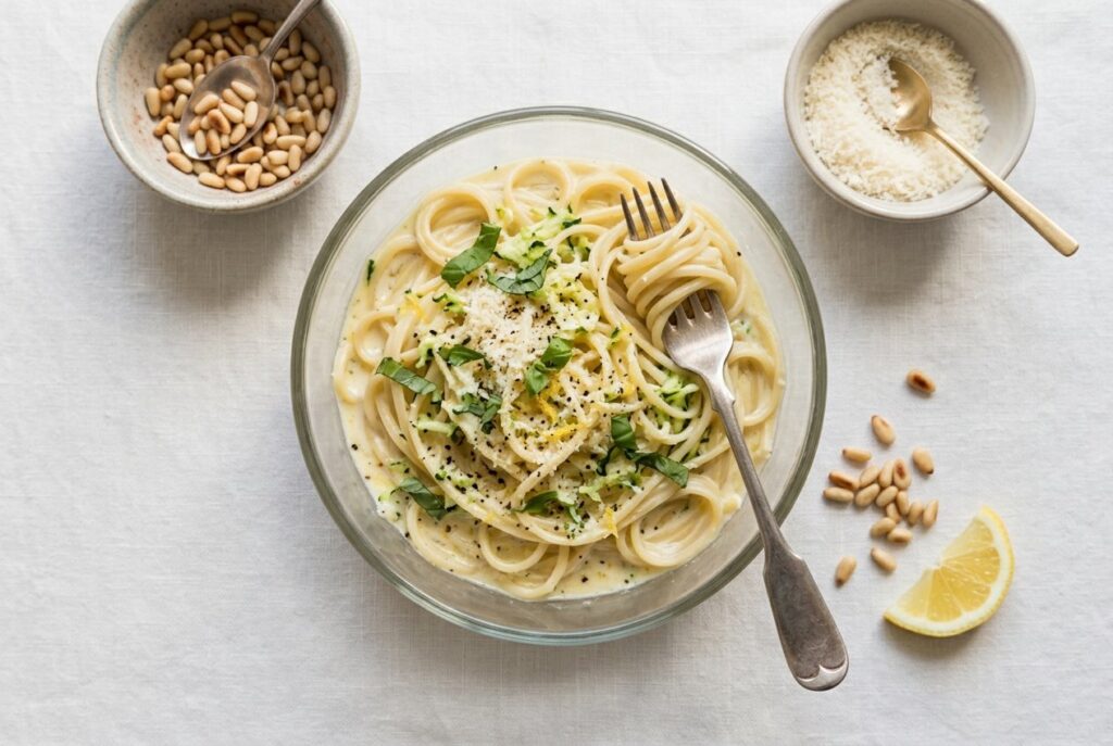 Zucchini, Lemon & Ricotta Summer Pasta (No-Cook Sauce)